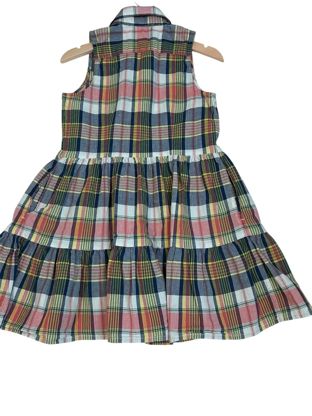 Polo Ralph Lauren Tiered Shirt Madras Plaid Dress Girls Size 5 Button Front Logo